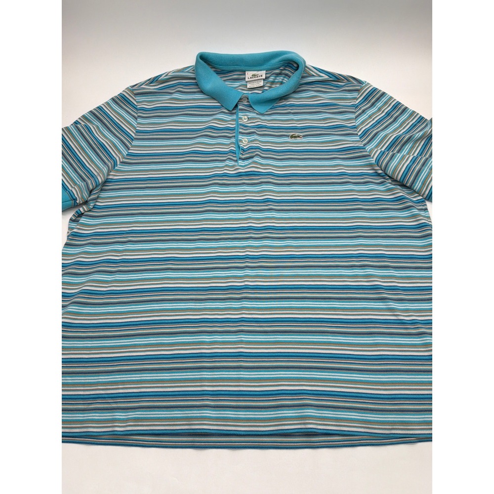Lacoste Mens Size 8 XL Striped Polo Shirt Turquoise Blue Cotton Pique 5191L